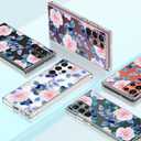 GiiKa for Galaxy S22 Ultra Case, Clear Girls Women Heavy Duty Shockproof Protective Hard Phone Cover Case for Samsung Galaxy S22 Ultra, Pink Blue Flowers