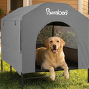 Pawaboo 47'' XL Weatherproof Dog House For Medium & Large Breeds – Elevated Dog Bed With Breathable Mesh Windows, Indoor/Outdoor All-Season Large Dogs Shelter, Grey