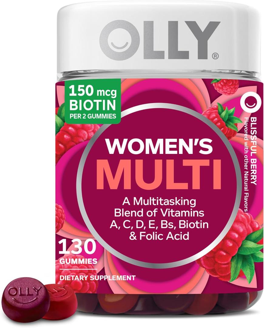 OLLY Women's Multivitamin Gummy, Women's Overall Wellness,* Vitamins A, C, D, E, Biotin, Folic Acid, Adult Chewable Supplement, Berry Flavored, 65 Day Supply - 130 Count, Best By 09/04/27