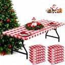 Boao 12 Pcs Plastic Table Cloths 72 x 30 Inch for 6 ft Tables Disposable Plastic Table Cloths with Elastic Fitted Elastic Desk Cover Rectangle Waterproof for Picnic, Camping, Holiday(Red, White)