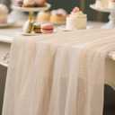 10ft Cheesecloth Table Runner, 3 pcs 120-Inch Boho Gauze Table Runner, Ivory Bubble Gauze Rustic Sheer Fabric for Wedding, Bridal Baby Shower, Spring Party Table Decor