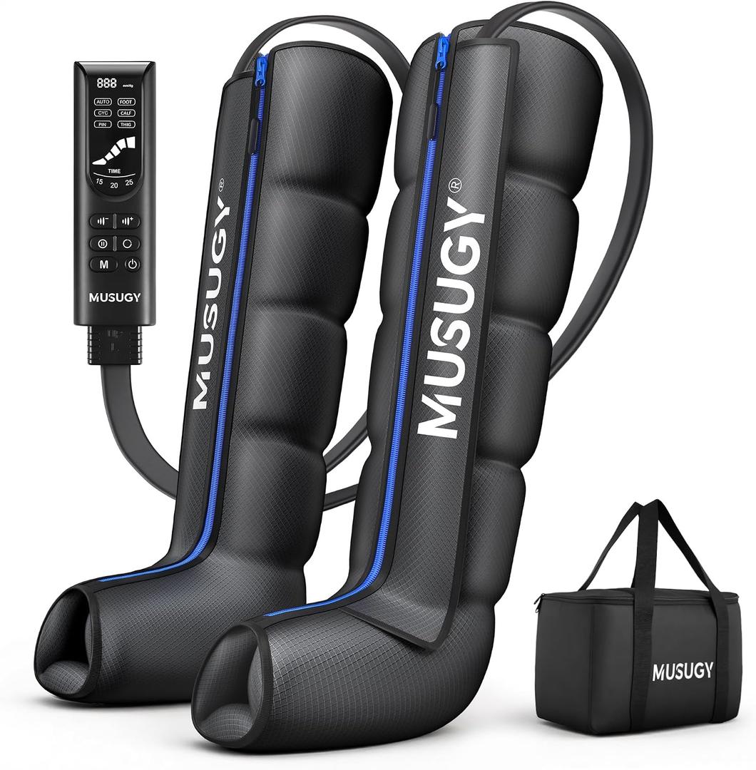 Sequential Leg Compression Massager for Circulation : Full Leg Air Compression Boots for Massage Therapy & Fatigue Relief - 9 Intensity, 6 Modes, 3 Timers for Athletes, Runners, Gym (Medium)