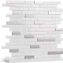 Glass Backsplash Tile, 5-Sheet Glass Mosaic Tiles Subway Tile Backsplash for Kitchen Wall Bathroom (5 Square Feet) (Glossy White)