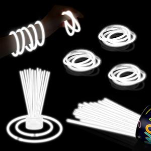 40 Pack 8 White Glow Sticks Bracelet Necklaces Bulk with 40 Connectors Neon Glow In The Dark Party favors Supplies for Holiday Birthday Party Decoration (White)