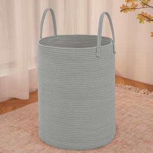 Large Woven Laundry Basket Hamper,60L Cotton Rope Storage Bin for Blankets,Toys and Clothes,Decorative Tall Nursery Hamper for Living Room,Baby Nursery,Bathroom and Bedroom,Grey