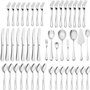 HaWare 68 Pieces Silverware Set with Serving Set, Stainless Steel Modern Flatware Eating Utensils Set, Includes Forks/Spoons/Dinner Knives, Service for 12, Mirror Polished, Dishwasher Safe