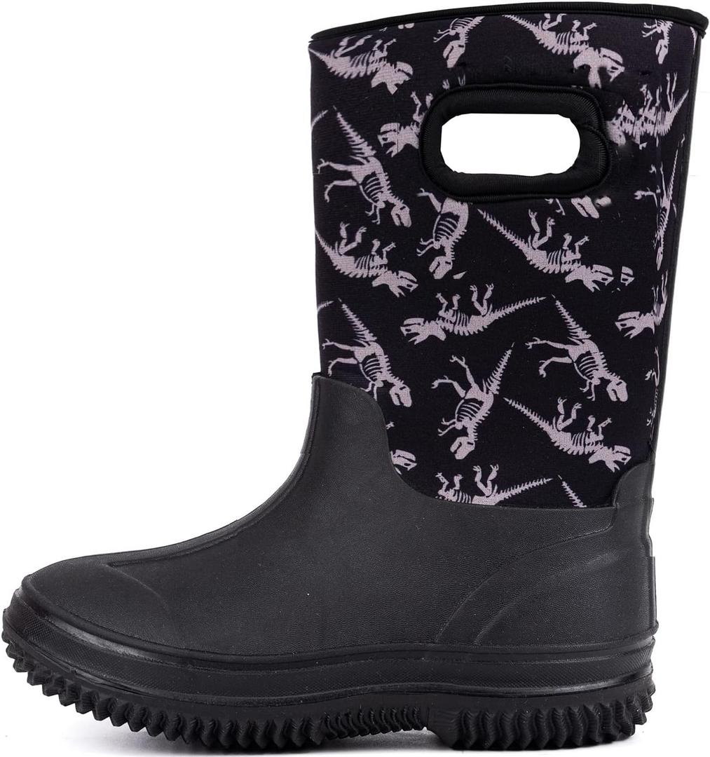 Outee Toddler Kids Warm Waterproof Neoprene Rain Boots (Dinosaur, Size 9)
