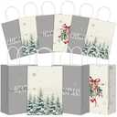 Kolldenn 24 Christmas Paper Gift Bags Bulk with Handles Wrapping Small Christmas Goodie Bags for Adult Xmas Theme Party Favor Birthday Supplies Goody Bundle(Mistletoe Holly Scalloped, Gray)