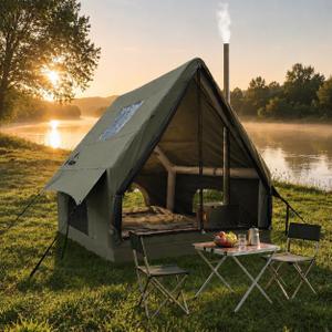 NANJEEN® Luxury Inflatable Camping Tent for 1-2 Person, 600D Oxford Air Tent with Pump & Stove Jack,UV-Protection, 5-Min Easy Setup, Waterproof & Windproof, Portable for All-Season Glamping Hot Tent