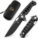 AUBEY Folding Pocket Knife, 3.54" 14C28N Steel Blade Knife with Button Lock and Clip, Sharp EDC Knives for Outdoor Camping Survival Tactical (Skeletonized Aluminum Handle)