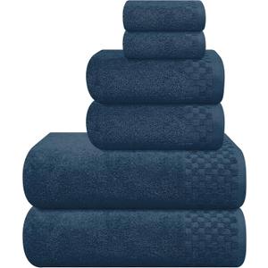 Premium Cotton 6 Pack Towel Set for Bathroom, Contains 2 Bath Towels 28x55 inch, 2 Hand Towels 16x24 inch & 2 Wash Coths 12x12 inch, Ideal Everyday use, Compact & Lightweight - Mineral Blue