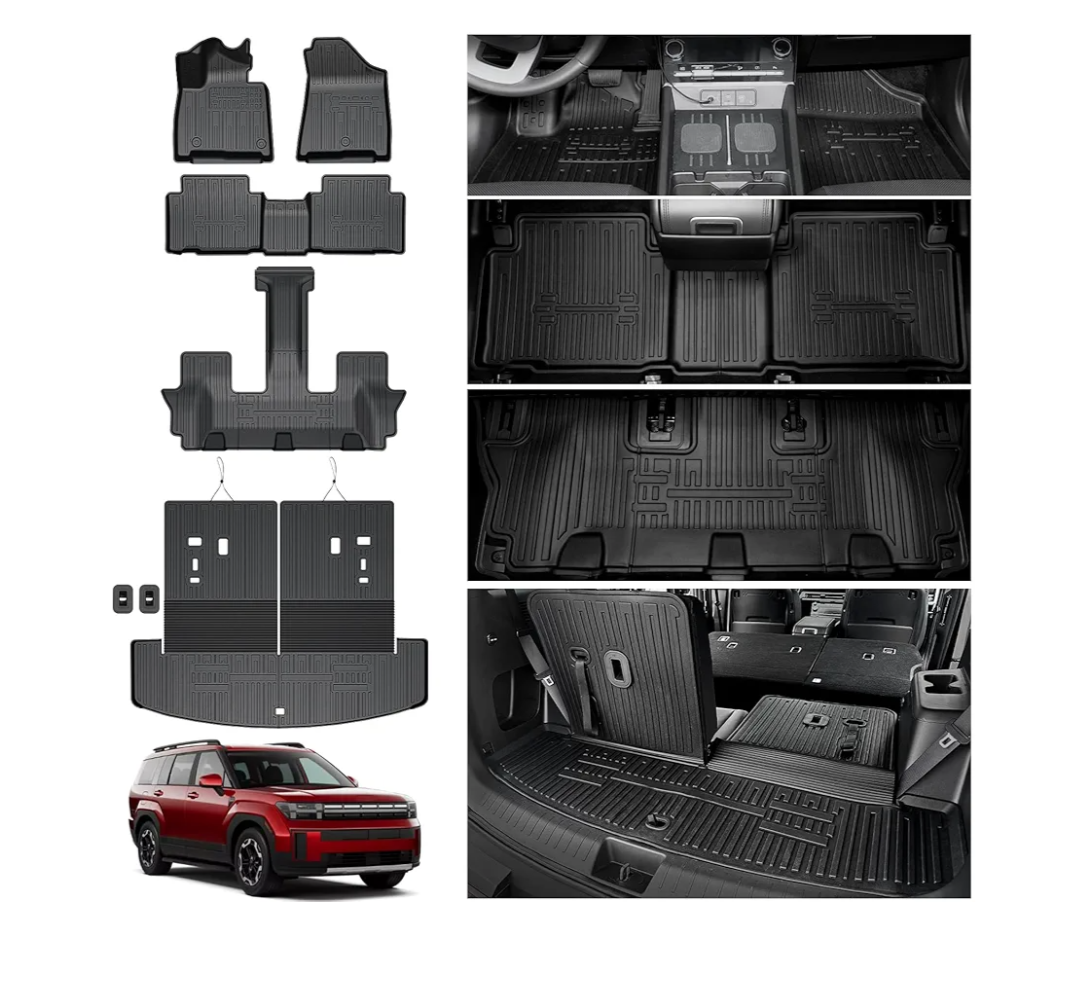 Floor Mats for 2025 Hyundai Santa Fe, All Weather TPE Cargo Mat with Backrest Mat Interior Car Mats Protection for Hyundai Santa Fe Calligraphy Accessories (Fit Hybrid and Fuel) 2024 2025