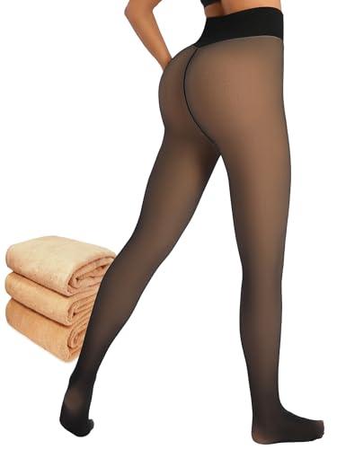 Amzshe One-Seam Fleece Lined Tights for Women Tummy Control Warm thermal leggings Winter Thick Pantyhose, Size S-M
