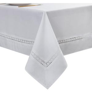 EHouseHome Heavy Duty Fabric Tablecloth with White Lace-Waterproof/Wrinkle Free/Stain Resistant/Oil Proof-for Dining,Indoor&Outdoor,Wedding,Holiday,White,Rectangle 60x120Inch