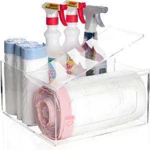 SEANADO Trash Bag Dispenser Roll Holder, Wall Mount Acrylic Kitchen Organizer Storage Box Holder for Garbage Bag Grocery Bag Plastic Bag Roll Container (Standard/2 in 1)