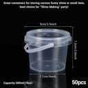 50 PCS Slime Containers with Lids and Handles, Plastic 300ml Storage Bucket Containers, Clear Slime Storage Case for Slime DIY Art Craft, Pigment, Small Tools, Part Material 10oz
