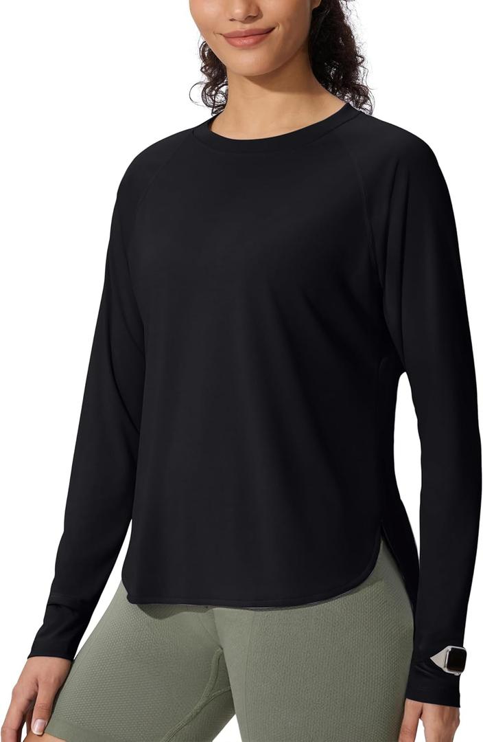 Women's Sun Shirts UPF 50+ Long Sleeve Uv Protection Shirts Lightweight Quick Dry SPF Clothing Outdoor Hiking Tops (Black, M)