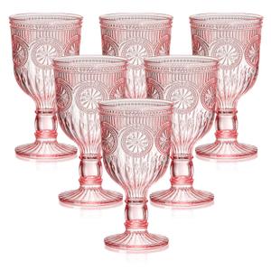 12 Oz Vintage Wine Glasses Goblets Drinking Glasses Sunflower Embossed Glassware Plastic Champagne Flutes Unbreakable Wedding Toasting Glasses Party Wine Cups for Bridal Shower Party (24, Pink)
