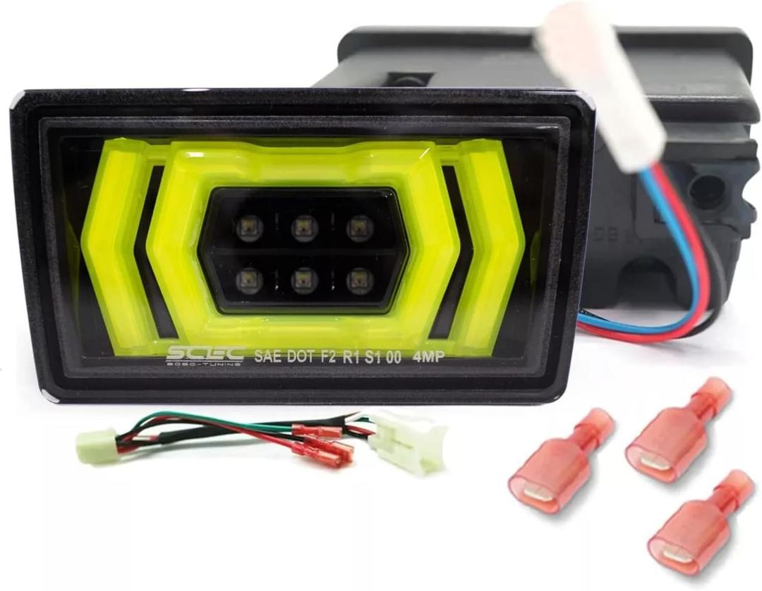 Exterior Lights - LED F1 4th Brake Light Fog Lights W/Reverse For Subaru WRX/STI 2015-2021, Neon Yellow Green Mamba, Clear Lens, 12V, Polished plug and play
