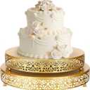 Wenqik 2 Pack Cake Stand Set, 14/16 Inch Metal Round Cupcake Dessert Stand Decorative Elegant Cake Display for Weddings Party Birthday Baby Showers Anniversary (Floral Lace,Gold)