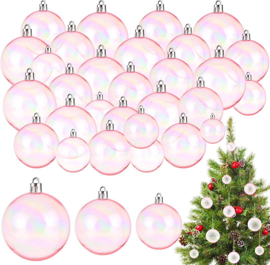 Iridescent Ornaments Balls 45 PCS, Plastic Set Clear Fillable Christmas Ball Ornaments for Tree, Wedding, Party, New Year (Pink)