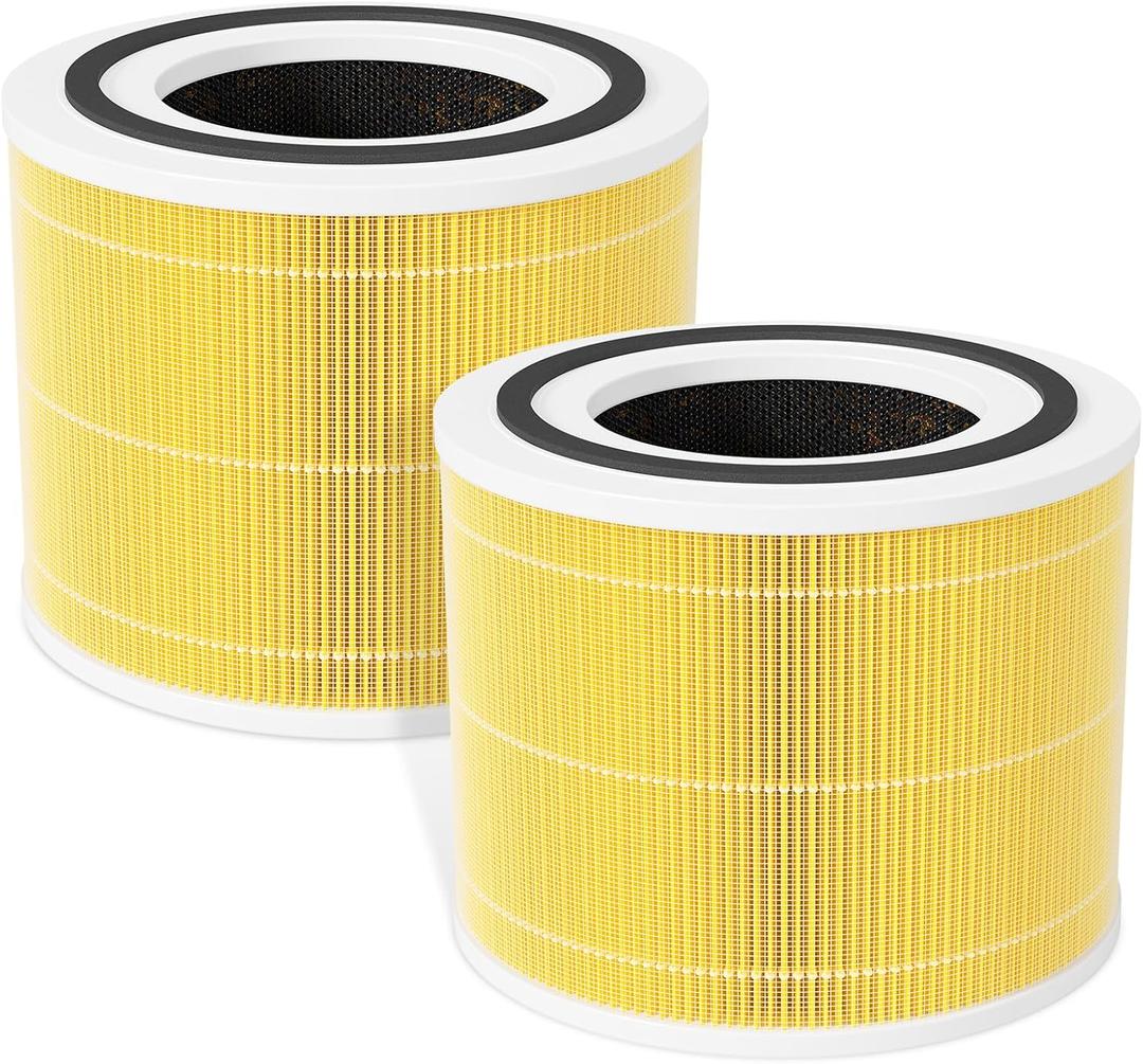 Fil-fresh Core 300 Replacement Filter, Compatible with LEVOIT 300 and Core 300S Air Purifier, Ideal for Pet Care, H13 True HEPA Filters and Activated Carbon, Replace Core 300-RF-PA, 2-Pack (7.6" x 7.6" x 5.8", Yellow)