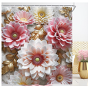 Riyidecor Pink Floral Shower Curtain for Bathroom Decor 72Wx84H Extra Long Vintage Retro Flower Gold Leaves Relief Sculpture Spring Plant Art Printed Fabric Polyester Waterproof 12 Pack Plastic Hooks