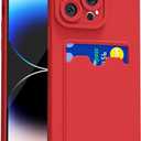 for iPhone 14 Pro Case with Card Holder Slim, Thin Silicone Wallet Phone Case with Credit Card Slot for Women Men, Soft Rubber Gel TPU with Pocket Shockproof Camera Cover, Red