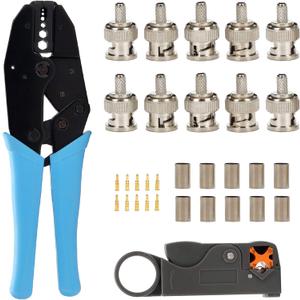 BNC RG58 Plug Crimp Connector and Striping Crimp Tool for RG58 RG59 Pack of 10