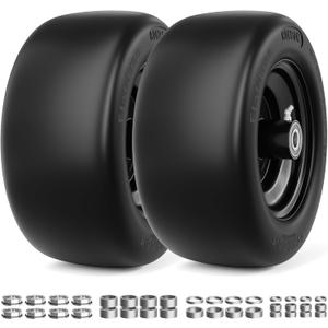 RONPOW 11x6.00-5 Flat Free Lawn Mower Tire and Wheel, 11x6x5 Solid Front Tires for Zero Turn Mower, 400Lbs Load, 3/4", 5/8" and 1/2" Bearings, 5.31"-7.71" Hub for Residential Commercial, 2Pack Black