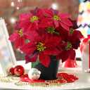 Poinsettia Artificial Red Christmas Flowers 14Inch Faux Poinsettia Plant Winter Flowers for Indoor Outdoor Xmas Ornament Porch Home Garden Decorations