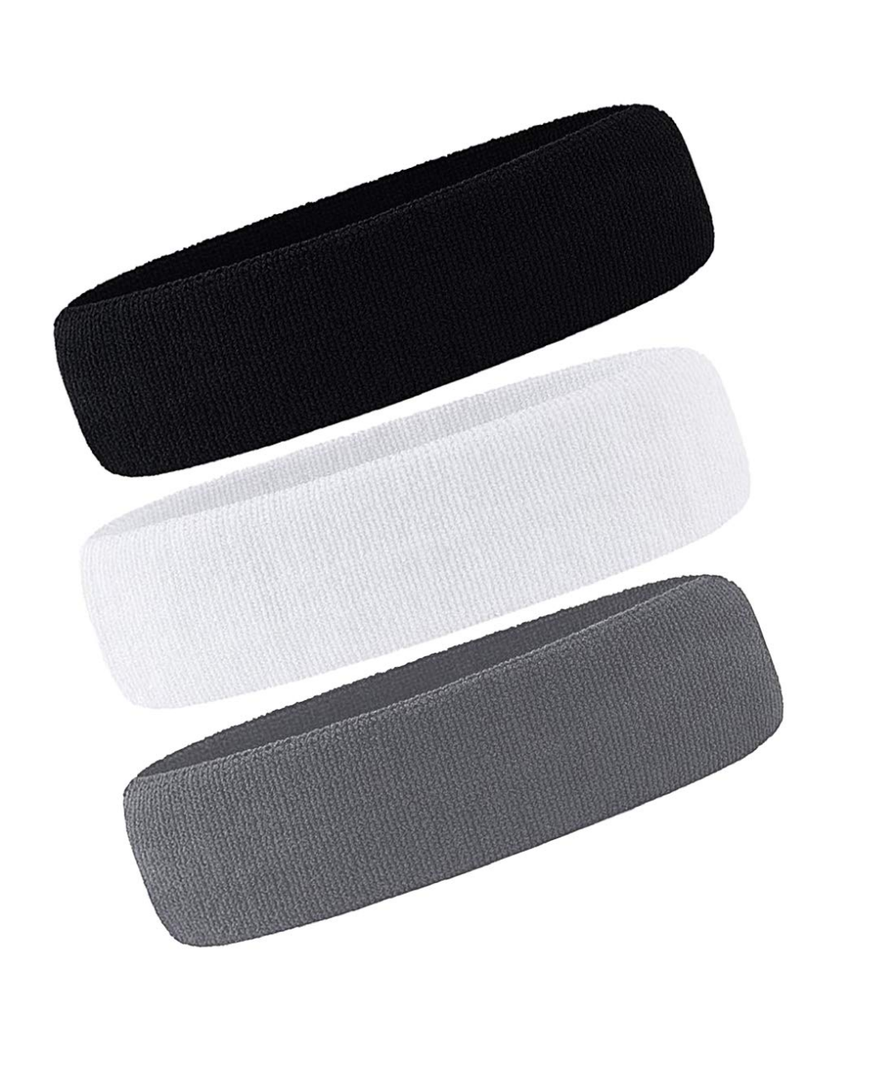 3 Pack Men & Women Sweatband Headband Terry Cloth Moisture Wicking for Sports Tennis Gym Work Out
