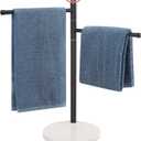 Hand Towel Holder, F-Shape Hand Towel Stand with Marble Base, Stainless Steel Swivel Hand Towel Rack Bar Standing for Bathroom Kitchen Countertop, 2 Arms (Matte Black)