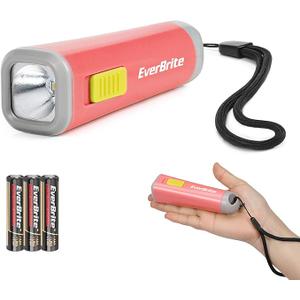 EverBrite Small Flashlight, Mini LED Flashlight, Plastic Torch Use for Emergencies, Camping, Outdoor with Lanyard 3AAA Battery Included, Coral