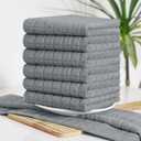 Homaxy Premium Cotton Kitchen Towels 16"x 28", Large Natural Ring Spun 390 GSM Dish Towels, Super Absorbent Terry Kitchen Hand Towels, Soft Tea Towels with Hanging Loop, Pure Grey Design, 6 Pack
