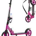 Foldable Kids Scooter with 8 inch Sturdy Wheels - Scooters for Kids, Teens, Adults Ages 8+, Adjustable Handlebar, Gift for Boys&Girls, 220lbs Max Load, Bearing ABEC7,Cup Holder (Pink)