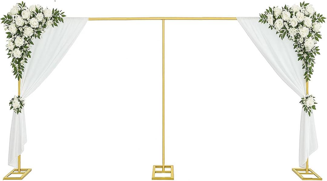 10x20ft Backdrop Stand Heavy Duty Pipe and Drape Backdrop Stand for Parties, Adjustable Pipe Kit Curtain Frame Stand for Photography Background Support,Wedding Arch Metal Frame (Gold)