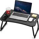 Laptop Bed Desk, Foldable Lap Table, Portable Study Table, Laptop Stand with Cup Holder & Tablet Slot & Lifting Handle for Working Writing Drawing & Eating - Black
