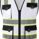 JKSafety Hi Vis Reflective Safety Vests for Men Women High Visibility Vest with Pockets Mesh Fabric Construction Safety Apparel Neon Vest for Work (220-White L)