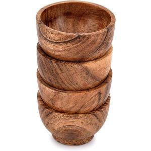 EDHAS Bowl Sets Acacia Round Bowl for Condiments, Dip Sauce, Nuts, Candy and More (Set of 4), (3" x 3" x 2")
