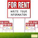4 Pack For Rent Signs with Stakes, 17x13" Double Sided For Rent Yard Signs, Large Blank Space for Arrows & Info, Weatherproof Landlord Real Estate Lawn Signs