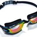 Professional swimming goggles, black frame, adjustable swim strap, training