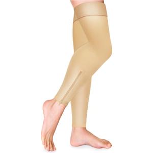 Truform Zipper Compression Stockings, 15-20 mmHg, Medical Thigh Length Leg Sleeve for Women and Men, Footless, Beige, Medium
