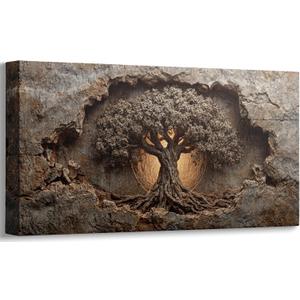 Anpeer Large Rustic Tree of Life Canvas Wall Art, 24x48 Inch