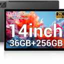 POWMUS Tablets 2025 14 inch Android 14 Tablet, 36GB RAM, 256GB Storage(Expand to 1TB), 2K Display, 8 Core CPU, 11580mAh Battery,4 Speakers, WiFi 5GHz Tablet with Pen Case-Black