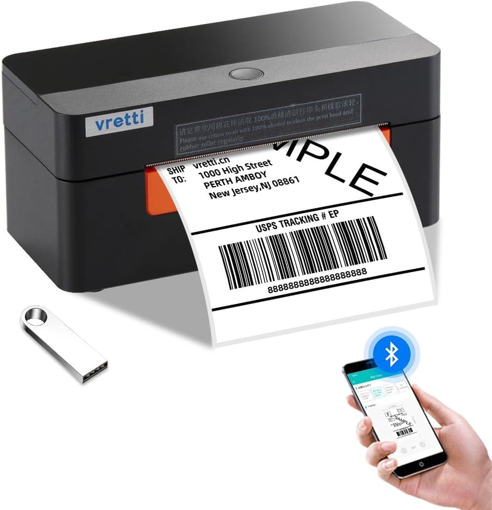 vretti Shipping Label Printer 4x6 - Bluetooth Thermal Label Printer Easy to Connect, Clear Printing, Thermal Printer for Small Business Shipping Packages for Amazon Ebay Shopify USPS