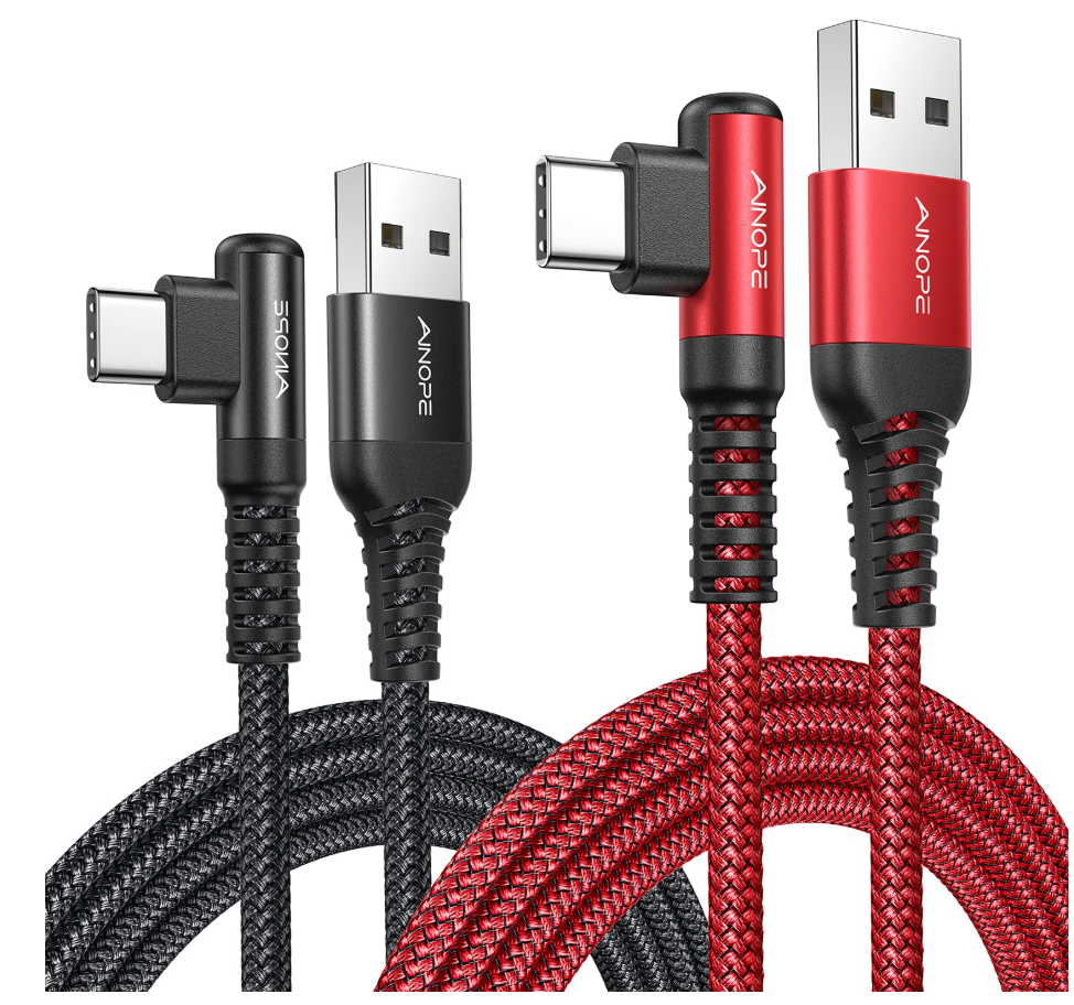 AINOPE USB to USB C Cable [2Pack, 6.6ft] 3.1A Type C Charger Fast Charging, Right Angle USB C Cable for iPhone 17 Carplay Cable, Galaxy S10+ S10 S9, Note 10 9, LG V30, Moto, iPhone 16 15 Charger Cord