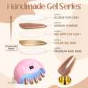 4 x GLAMERMAID Chrome Press On Nails Medium Almond, White Handmade Metal Fake Nails Stiletto, Glitter Glazed Donut False Nail Short Oval, Glossy Natural Reusable Acrylic Stick Glue on Nails Kit for Women