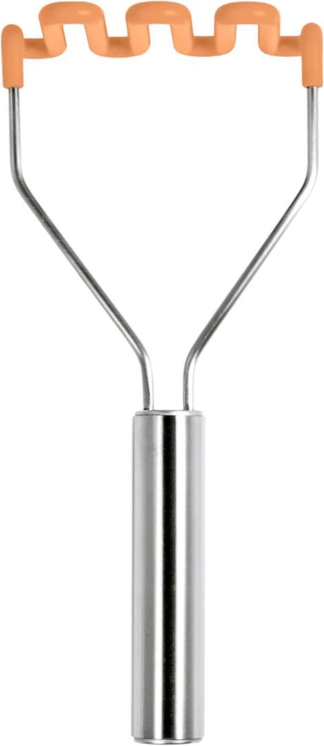 Tovolo Silicone Potato Masher Stainless Steel Handle Apricot Orange Dishwasher Safe Heat Resistant Non Scratch Handheld Coil Wire Potato Smasher for Nonstick Pans Ergonomic Kitchen Food Prep Tool
