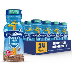 PediaSure Grow & Gain with Immune Support, 27 Vitamins & Minerals for Kids, 7g Protein, Non-GMO, Gluten-Free, Chocolate, 8-fl-oz Bottle, Pack of 24, BBD: 1 September, 2026